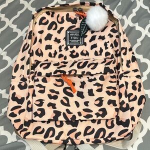 Leopard Print Backpack with Pom Pom